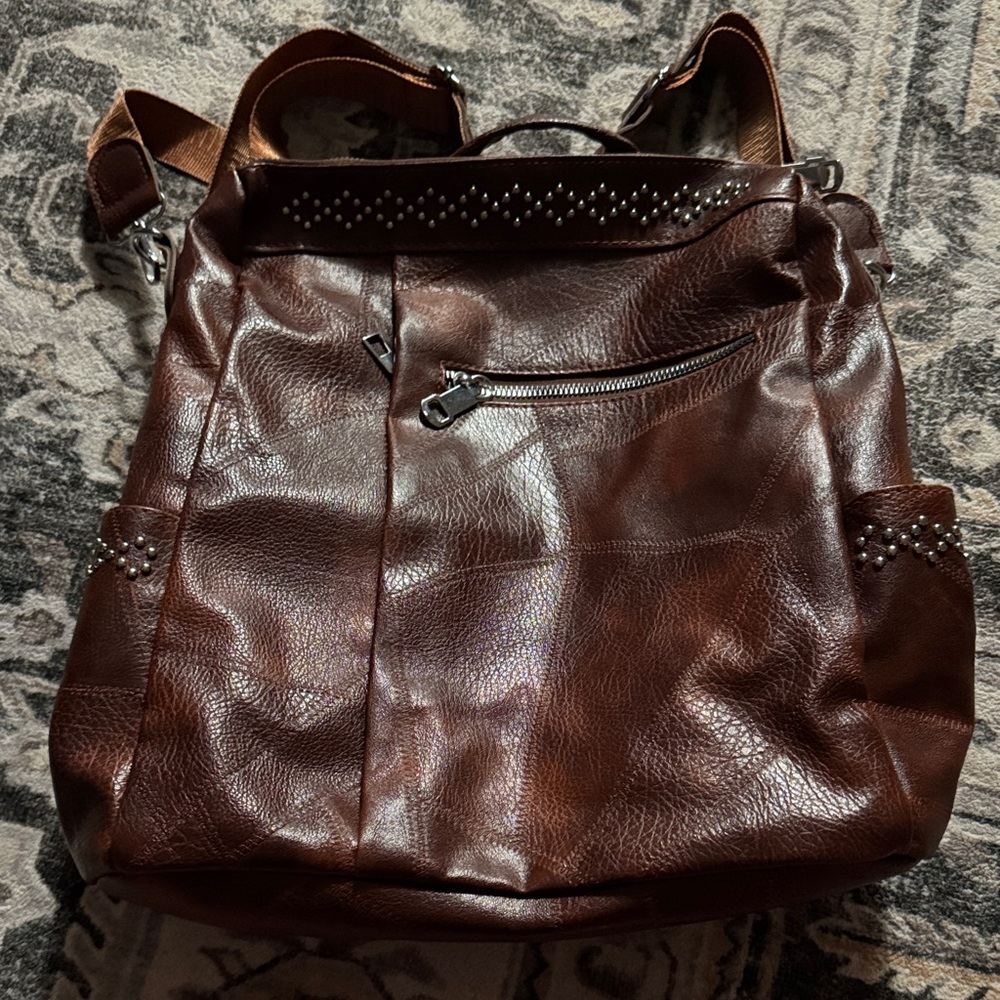 Brown Leather Studded Backpack - image 2